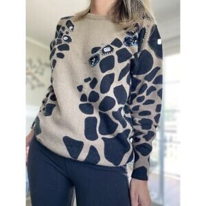 CEDARS Vintage Sweater Lambswool Angora decorative Applique Rhinestone L